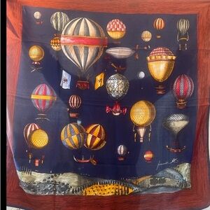 Rare Fornasetti Hot Air Balloon Valley Scene Pure Silk Signed Scarf 35” X 35”